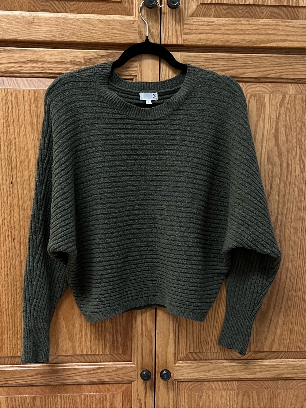 SO Olive Green Ribbed Crewneck Sweater, EUC, Size S
